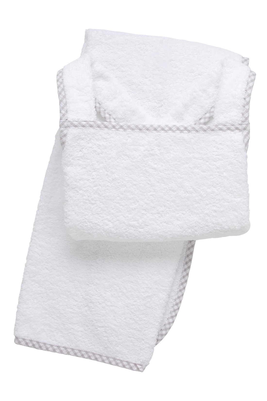 Cotton terry bath apron with gray gingham check trim, 3 Marthas