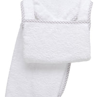 Cotton terry bath apron with gray gingham check trim, 3 Marthas