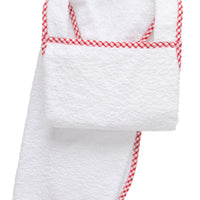 Cotton terry bath apron with red gingham check trim, 3 Marthas