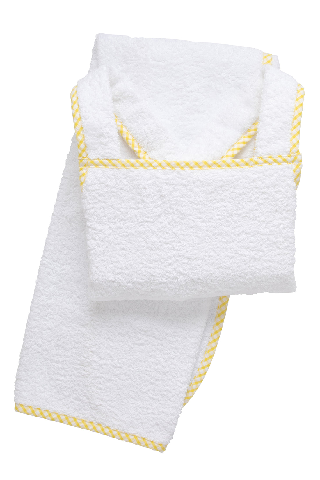 Cotton terry bath apron with yellow gingham check trim, 3 Marthas
