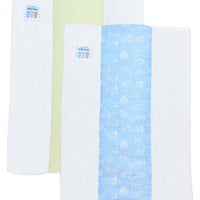 Two cotton burp cloths for baby with blue cow and green stripe fabric, 3 Marthas