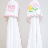3 Marthas pink bow and tulip applique terrycloth hooded towels for girls