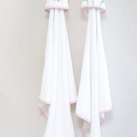 3 Marthas pink bow and tulip applique terrycloth hooded towels for girls