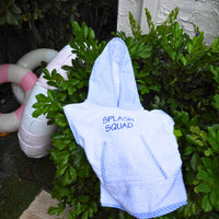 Blue gingham children's beach cover ups with custom embroidery