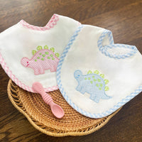 Dino Applique Basic Bib, Pink