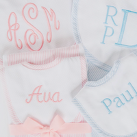 Seersucker Stripe Drooler Bib & Burp Set