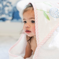 3 Marthas hooded terrycloth towel with tulip applique and pink big check fabric trim for baby girls