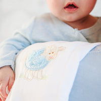 Cotton burp cloth for baby boy with blue fleece lamb applique, 3 Marthas