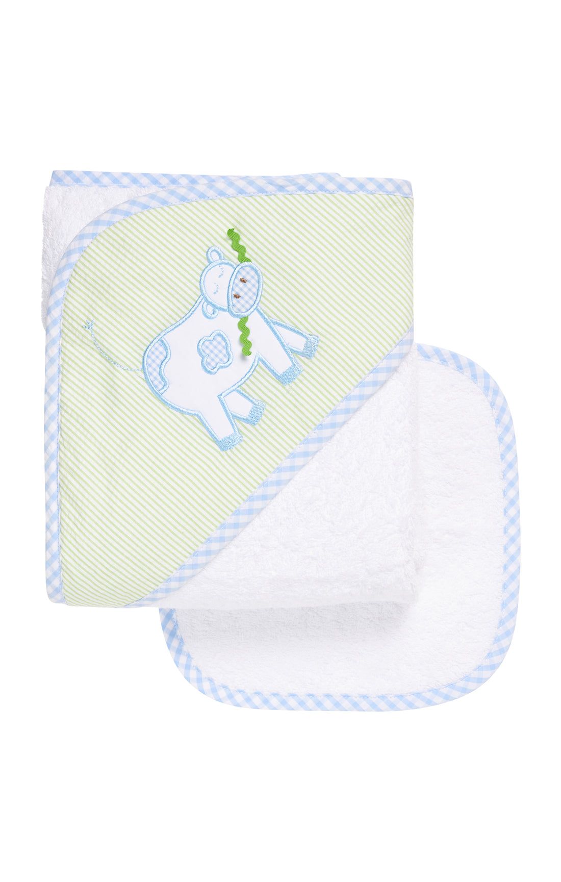 Cow Applique Hooded Towel & Washcloth Set, Blue