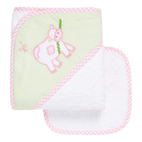Hooded towel for baby with pink cow, 3 Marthas