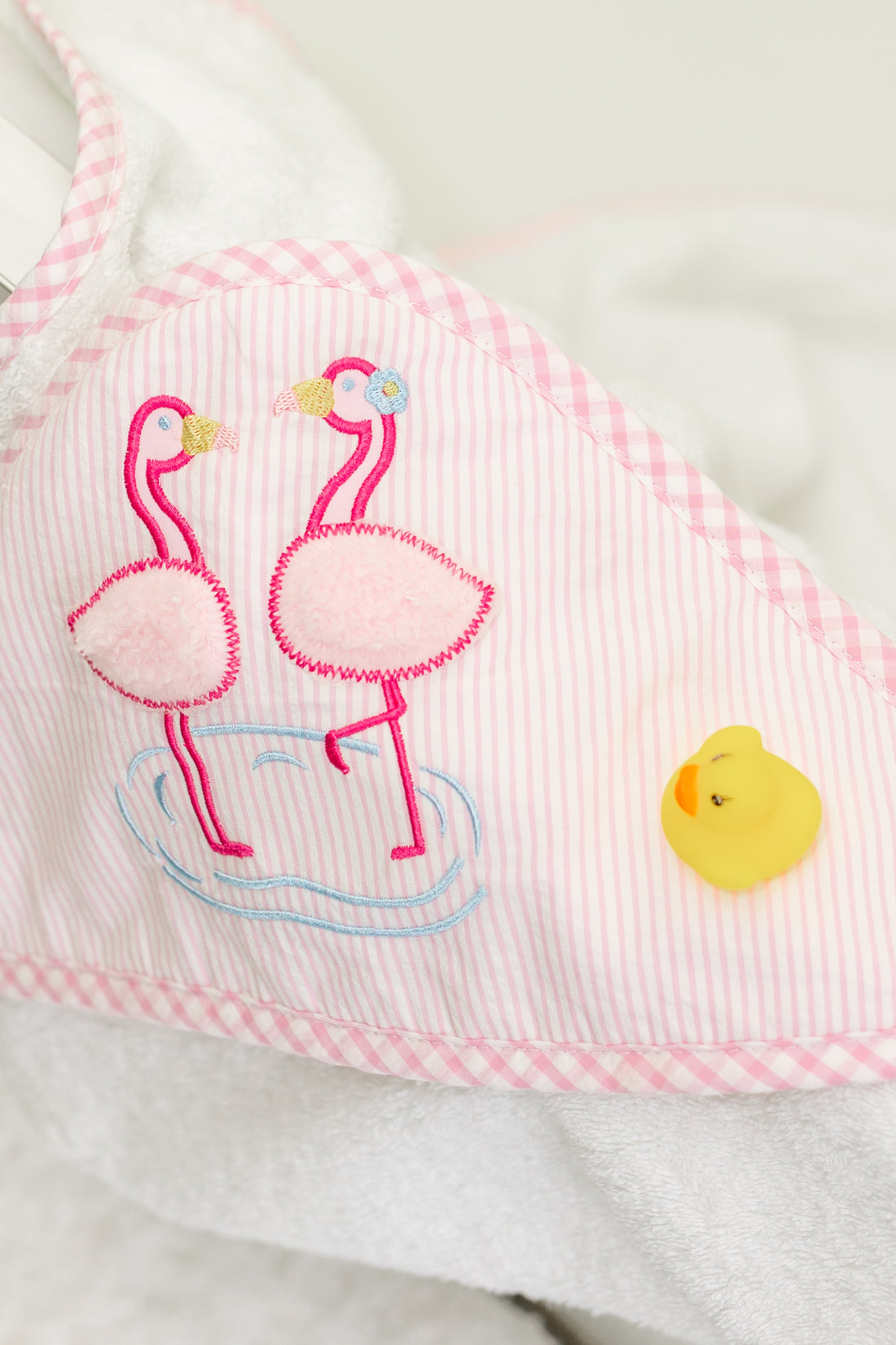 Baby hooded towel with pink flamingo, 3 Marthas