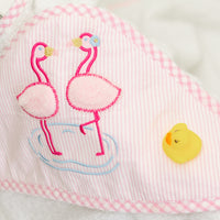 Baby hooded towel with pink flamingo, 3 Marthas
