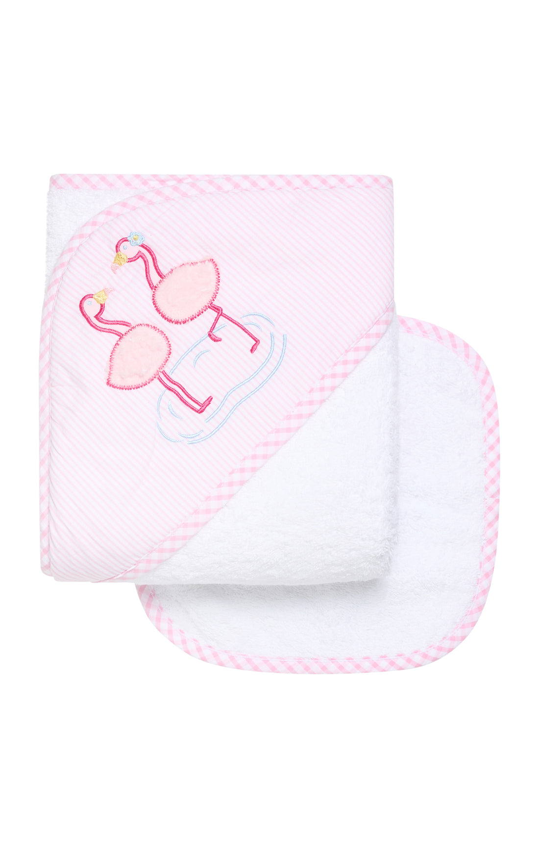 Baby hooded towel with pink flamingo, 3 Marthas