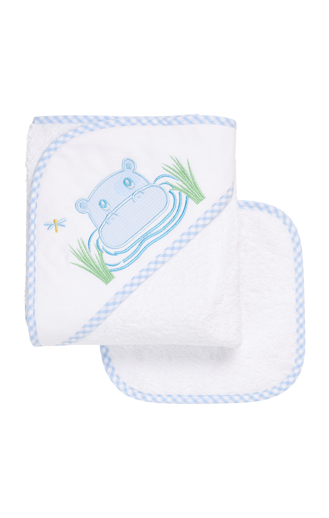 Hippo Baby Hooded Towel & Washcloth Set, Blue