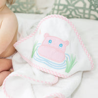 Hooded towel for baby with pink hippo, 3 Marthas