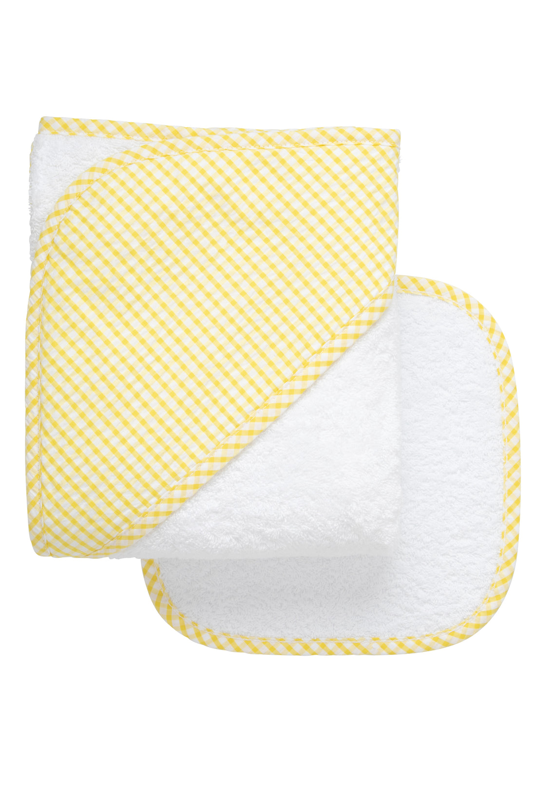 Cotton terry hooded towel and washcloth for baby to toddlers with yellow gingham check hood, 3 Marthas