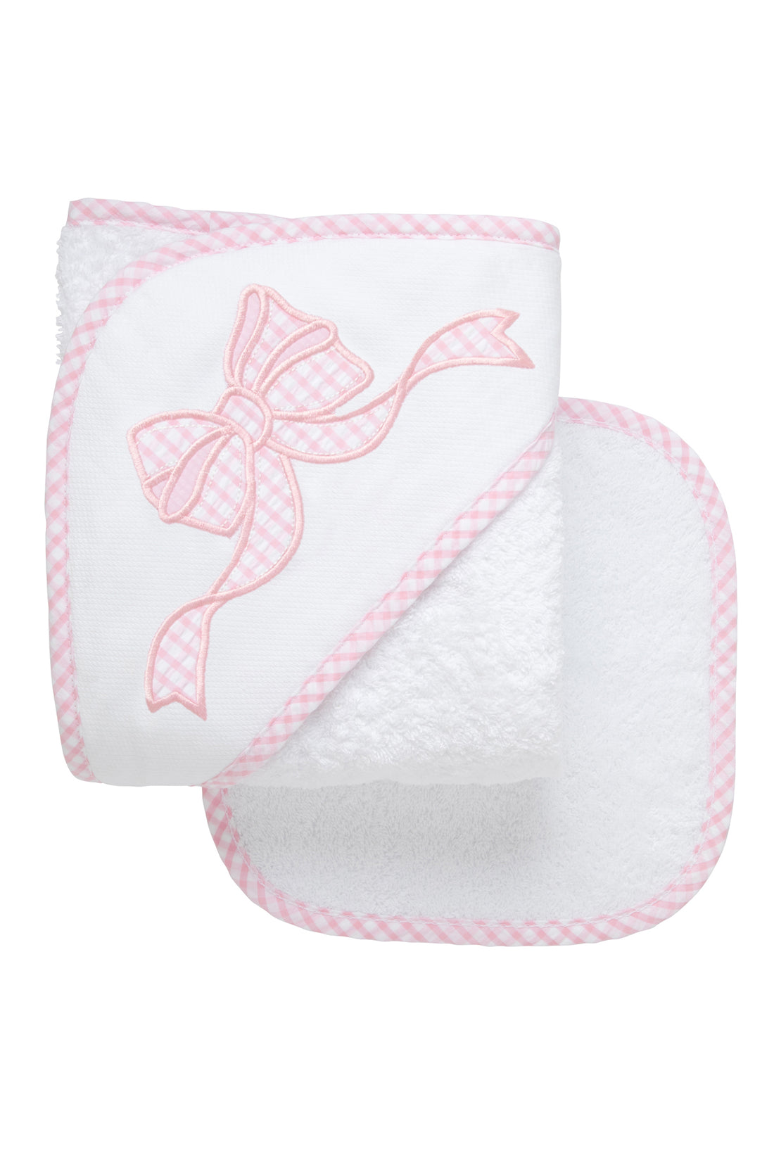 Bow Baby Hooded Towel & Washcloth Set, Pink