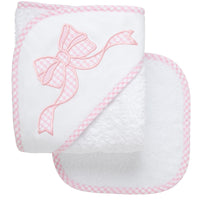 Bow Baby Hooded Towel & Washcloth Set, Pink