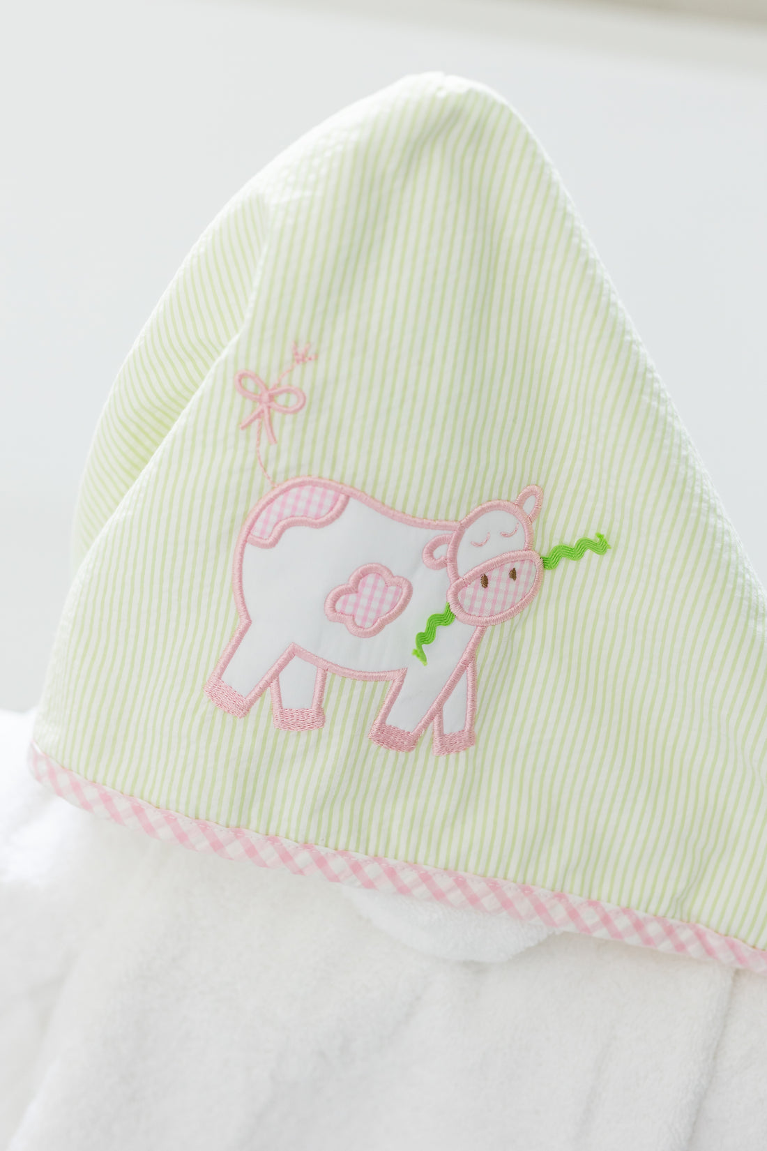 Hooded towel for children with a pink cow, 3 Marthas