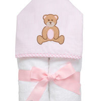 3 Marthas pink teddy bear applique hooded everykid towel for baby girls