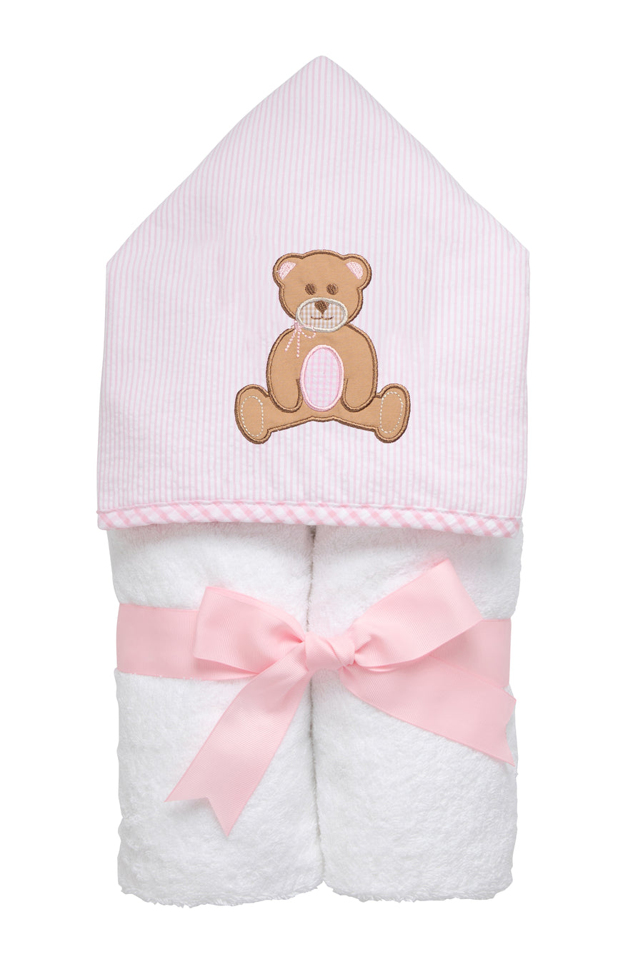 3 Marthas pink teddy bear applique hooded everykid towel for baby girls