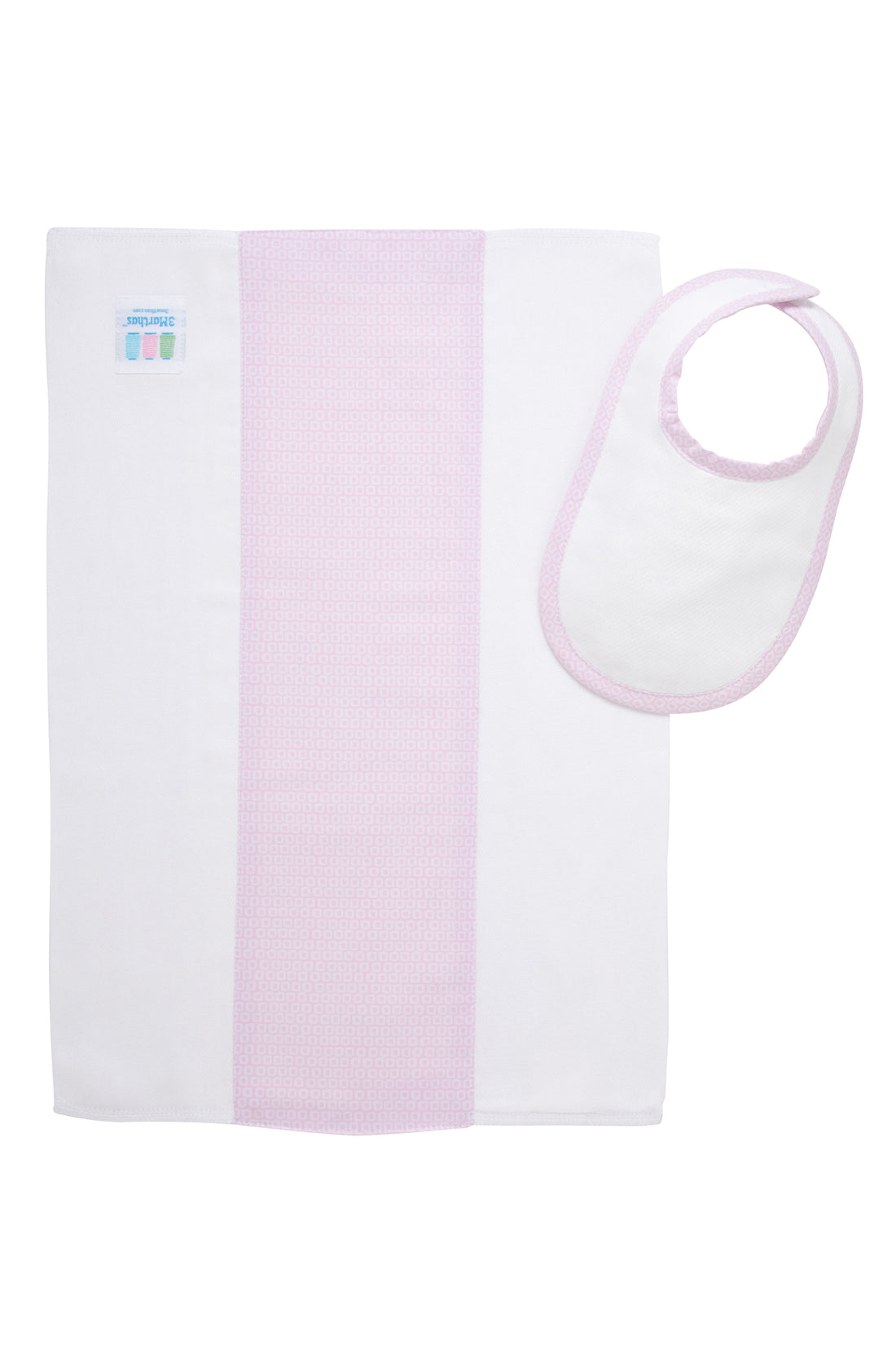 Cotton newborn bib and burp set for baby with light pink dot fabric, 3 Marthas