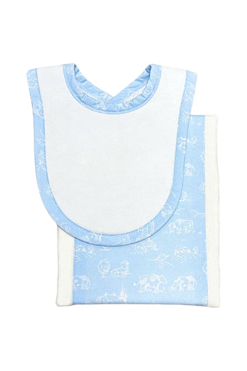 Cotton newborn bib and burp set for baby with blue cow fabric, 3 Marthas
