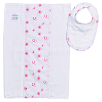 Cowgirl Print Drooler Bib & Burp Set, Pink