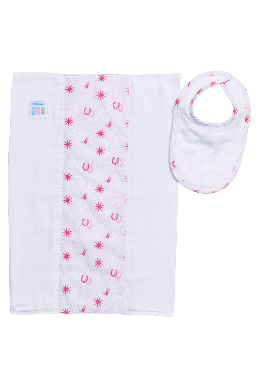 Cowgirl Print Drooler Bib & Burp Set, Pink