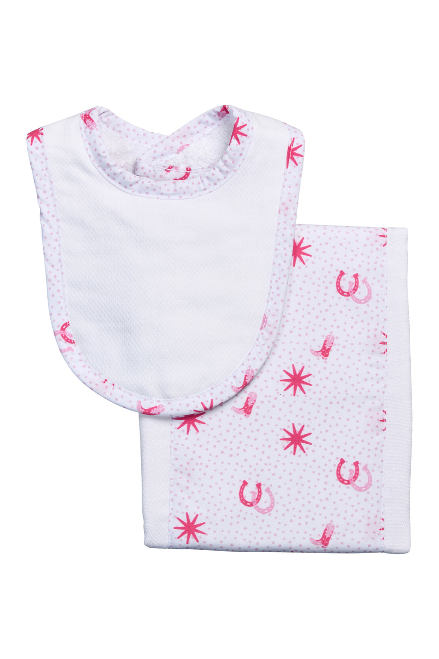 Cowgirl Print Drooler Bib & Burp Set, Pink
