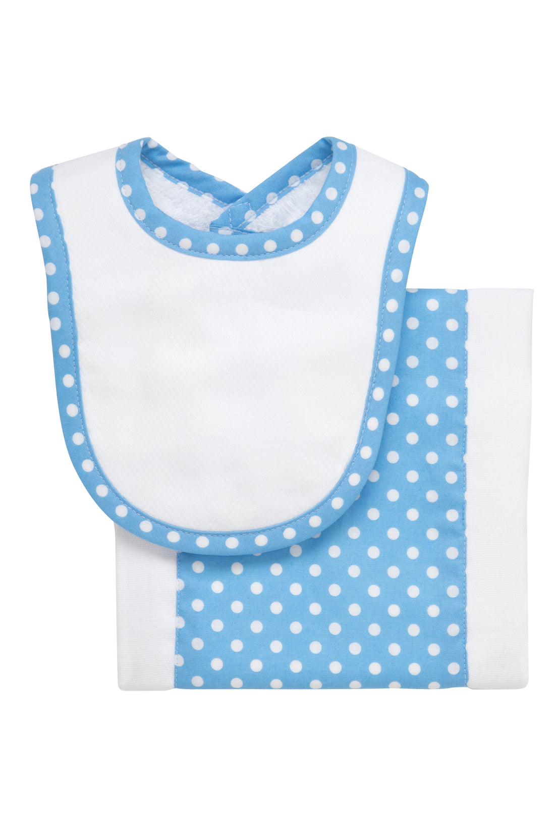 Cotton newborn bib and burp set for baby with blue dot fabric, 3 Marthas