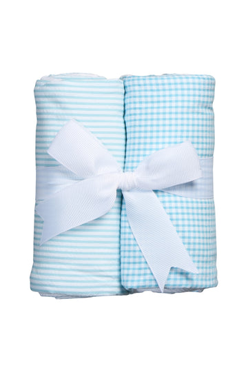 Two cotton burp cloths for baby with aqua stripe and gingham fabric, 3 Marthas