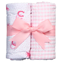 Two cotton burp cloths for baby with pink cowgirl and gingham fabric, 3 Marthas