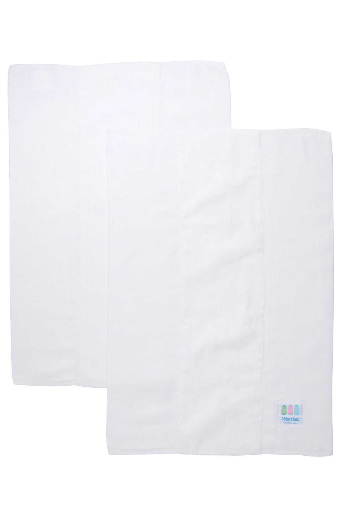 Two cotton burp cloths for baby with white seersucker stripe fabric, 3 Marthas