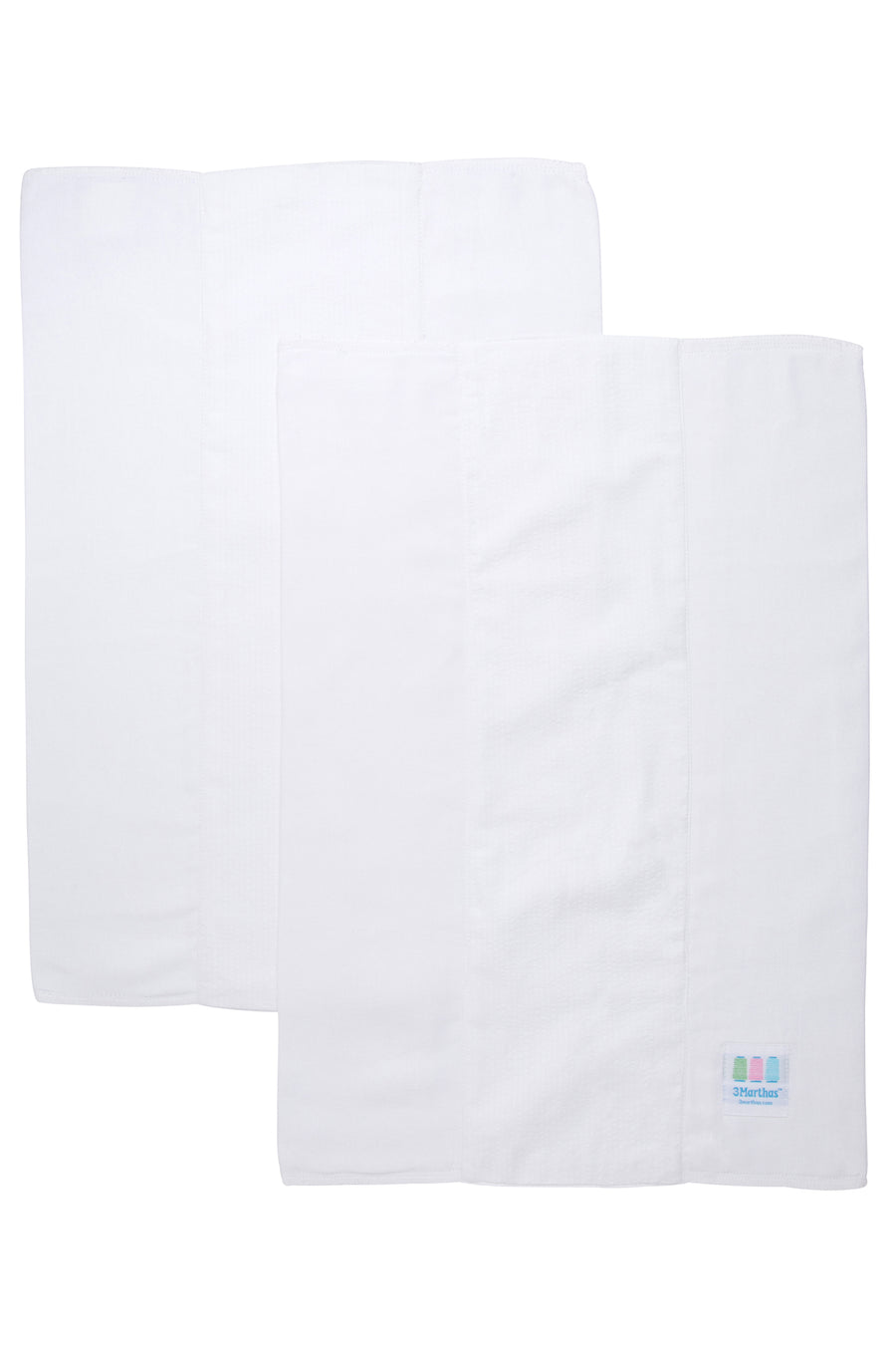 Two cotton burp cloths for baby with white seersucker stripe fabric, 3 Marthas