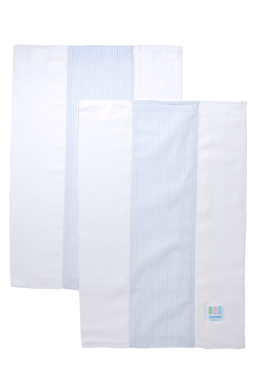 Two cotton burp cloths for baby with blue seersucker stripe fabric, 3 Marthas