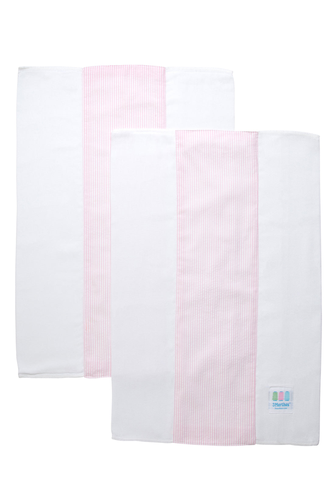 Two cotton burp cloths for baby with pink seersucker stripe fabric, 3 Marthas