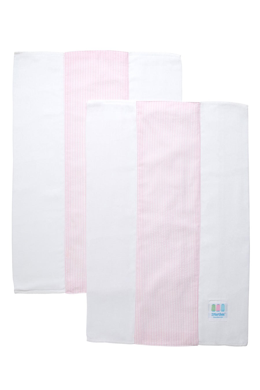 Two cotton burp cloths for baby with pink seersucker stripe fabric, 3 Marthas