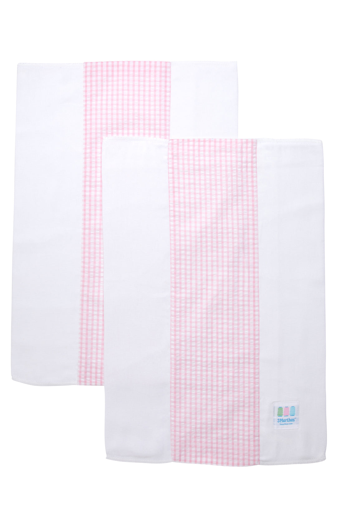 Two cotton burp cloths for baby with pink gingham check fabric, 3 Marthas
