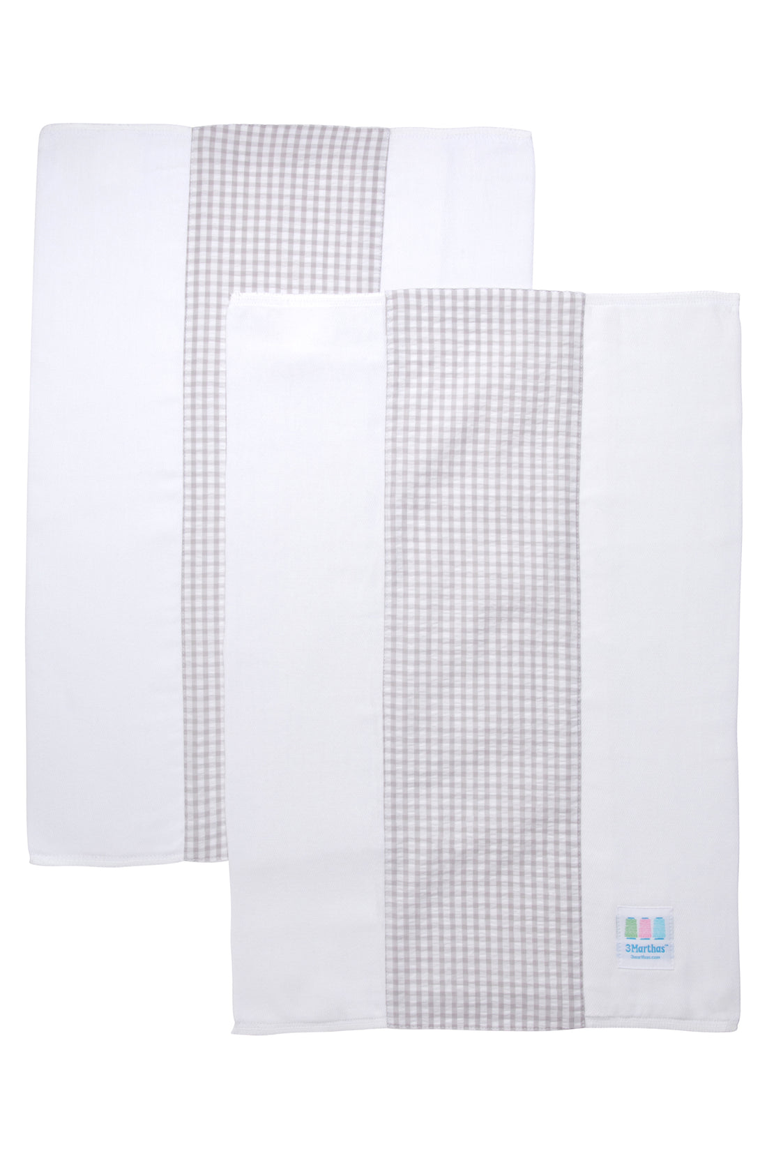 Two cotton burp cloths for baby with gray gingham check fabric, 3 Marthas