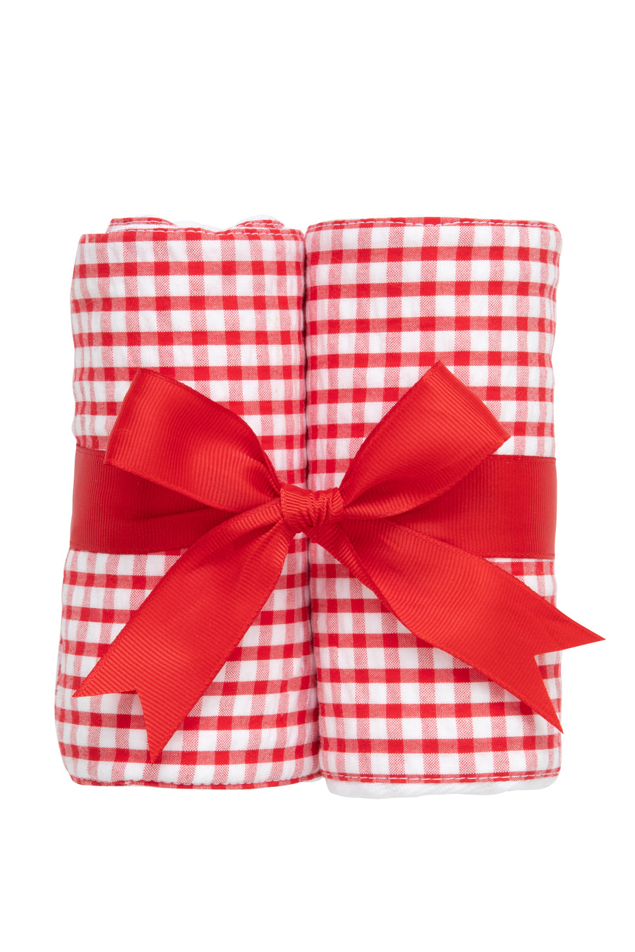 Two cotton burp cloths for baby with red gingham check fabric, 3 Marthas
