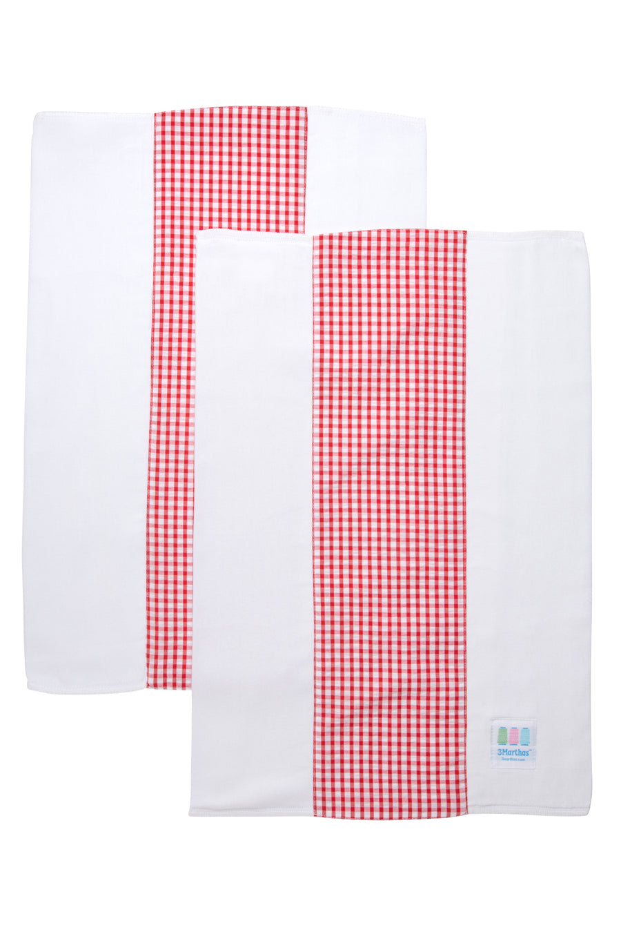 Two cotton burp cloths for baby with red gingham check fabric, 3 Marthas