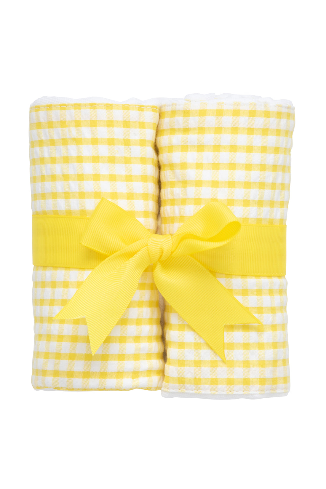 Two cotton burp cloths for baby with yellow gingham check fabric, 3 Marthas