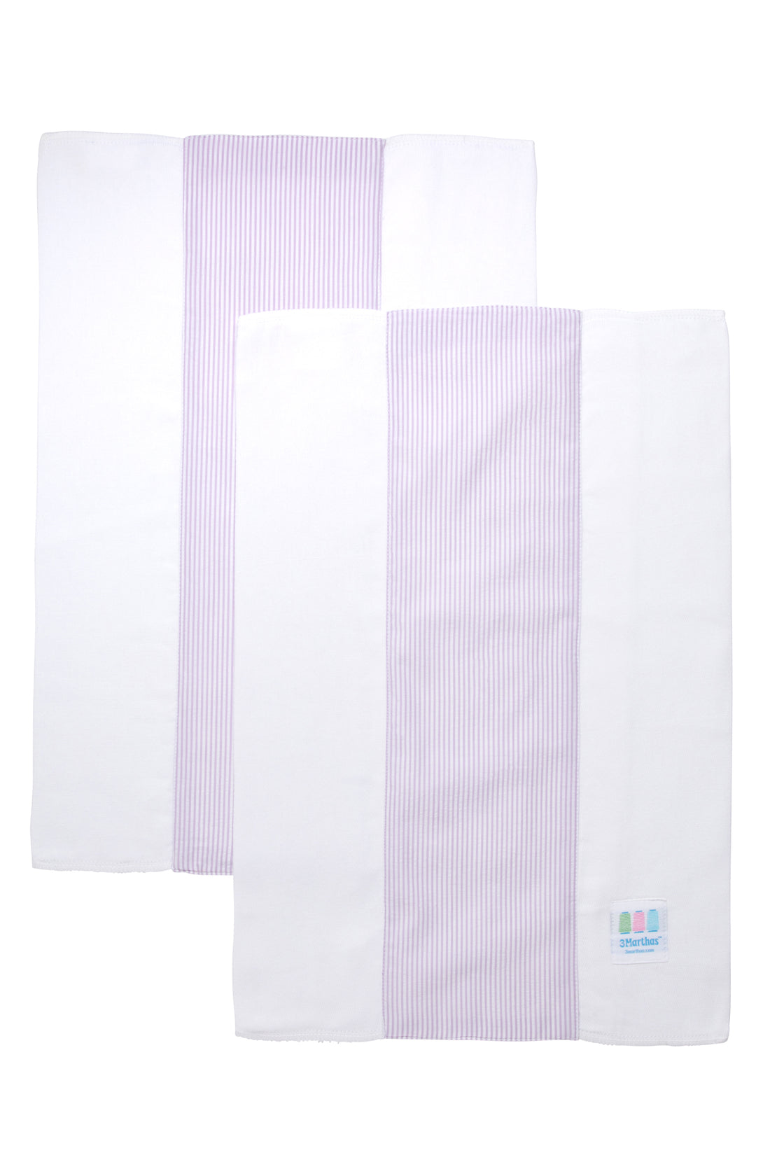Two cotton burp cloths for baby with purple seersucker stripe fabric, 3 Marthas