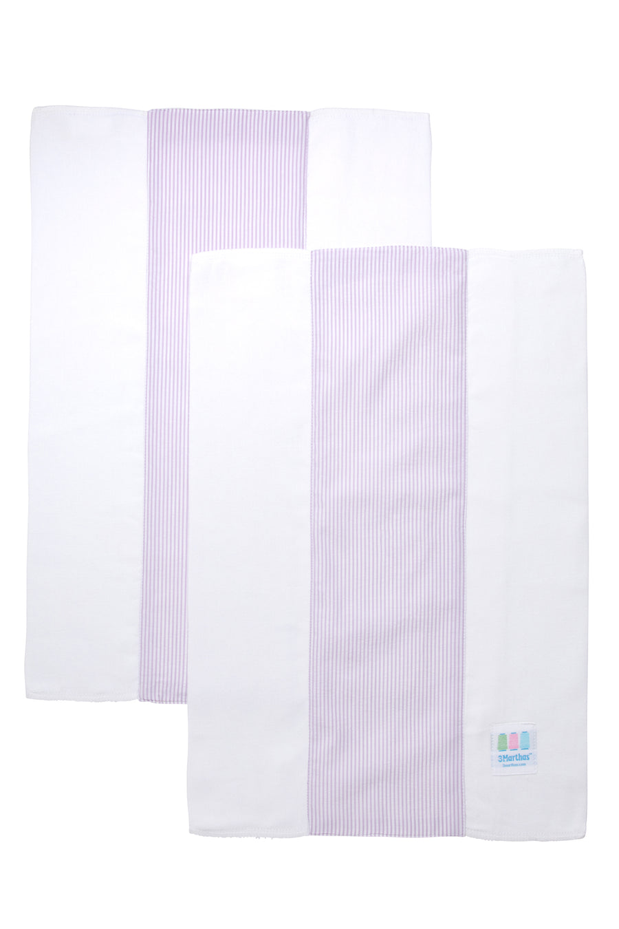 Two cotton burp cloths for baby with purple seersucker stripe fabric, 3 Marthas