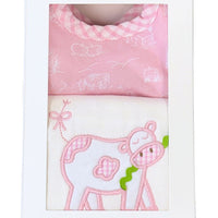 Cotton bib for baby with pink cow fabric and burp with pink cow, 3 Marthas