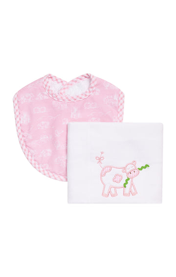 Cow Basic Bib & Burp Boxed Set, Pink