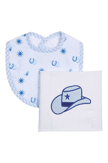 Cowboy Hat Basic Bib & Burp Boxed Set, Blue
