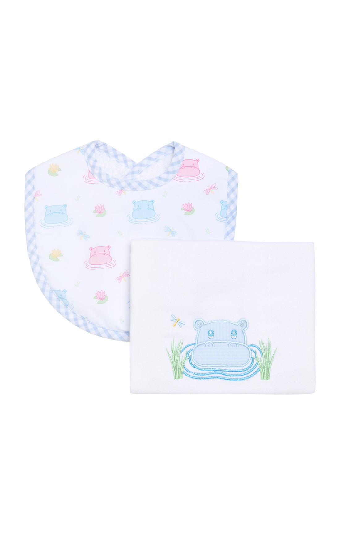 Hippo Basic Bib & Burp Boxed Set, Blue
