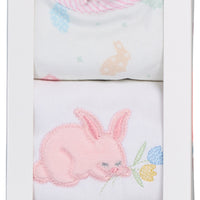 Baby bib and burp with embroidered bunny design in a white box packaging, 3 Marthas